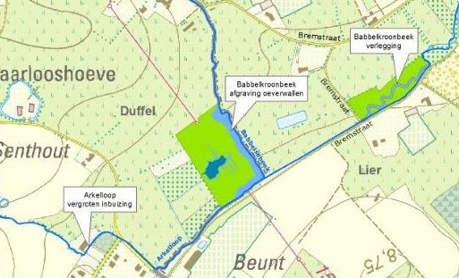 Overzichtsplan van werken aan Arkelloop en Babbelsebeek
