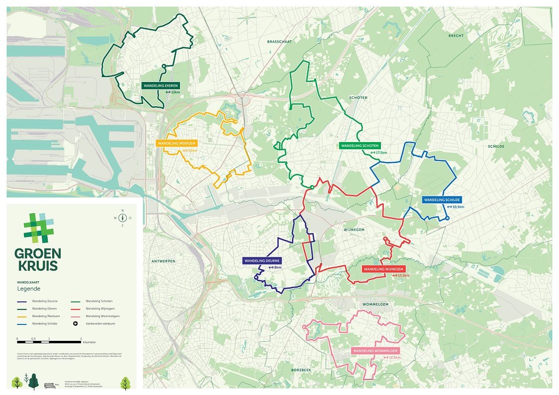 De zeven Groen Kruis-wandelroutes ten noordoosten van Antwerpen