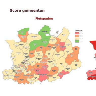 Overzichtskaartje resultaten fietspaden en gemengd verkeer