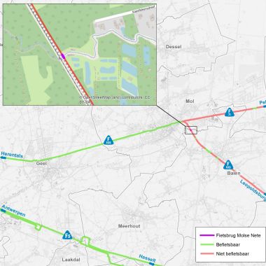 Overzichtskaartje locatie fietsbrug over Molse Nete